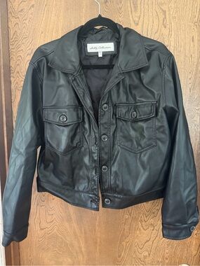 Black Faux Leather Button-Front Jacket